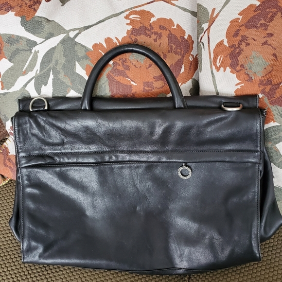 Lisa Loren black leather briefcase pewter tone - Picture 2 of 8